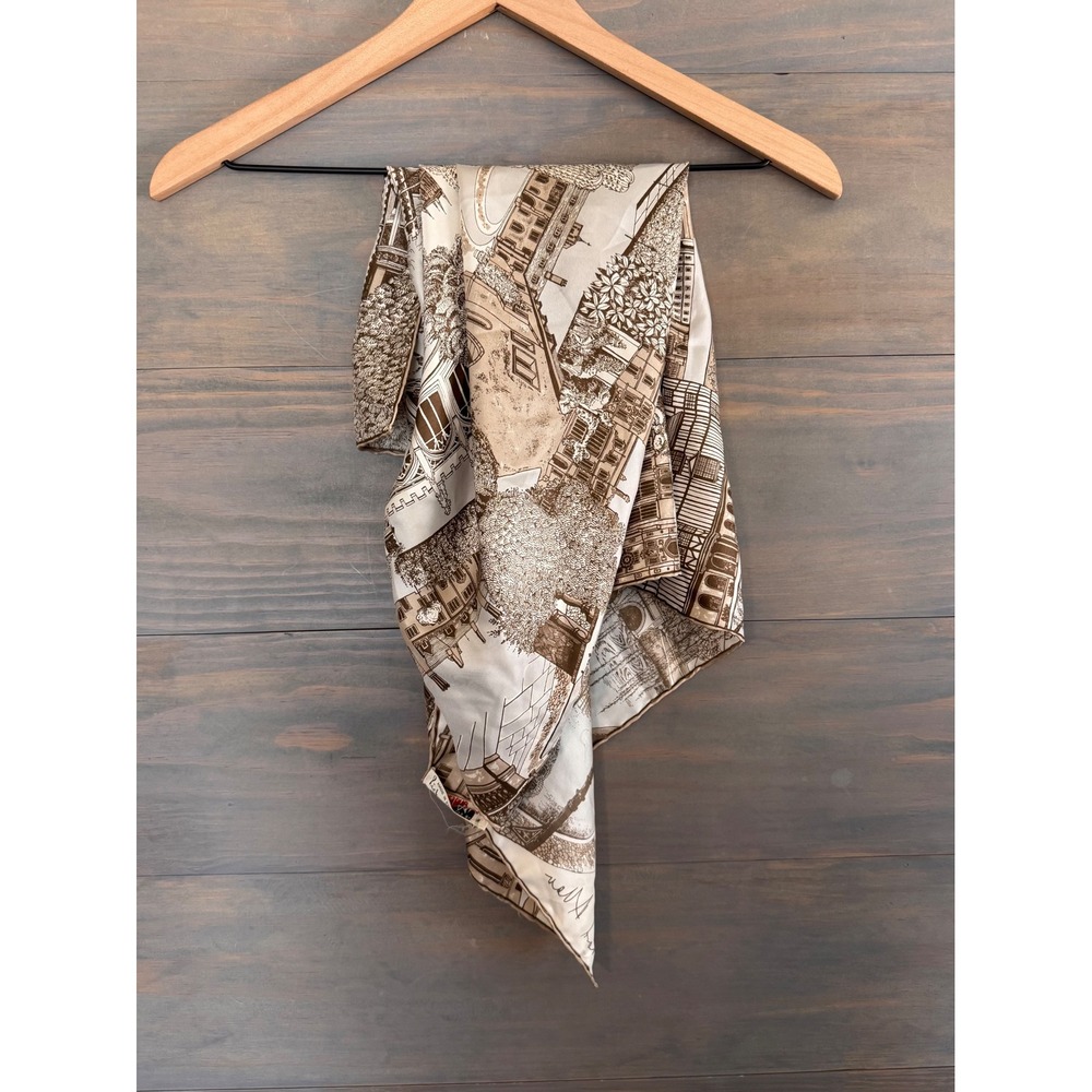 Richard Allan Vintage Silk Scarf London Architecture Sepia Square Foulard